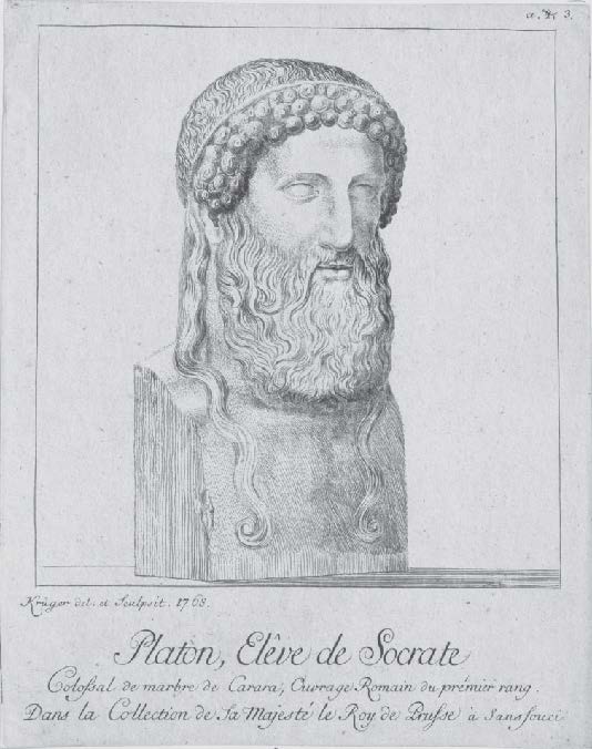 A sketch of Plato's bust in graphite.
