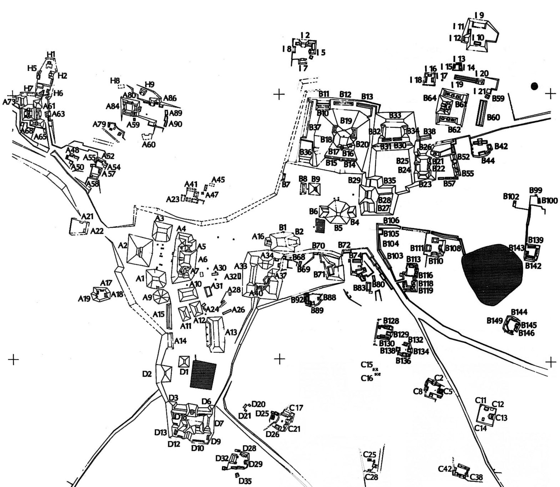 A map detailing the city center of caracol.