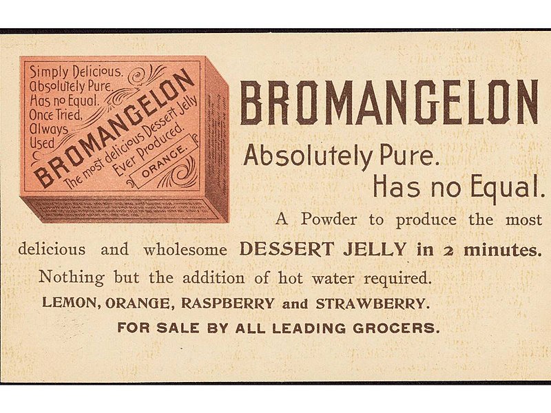 An advert for Bromangelon. A brown illustration of a box of bromangelon sits in the corner.